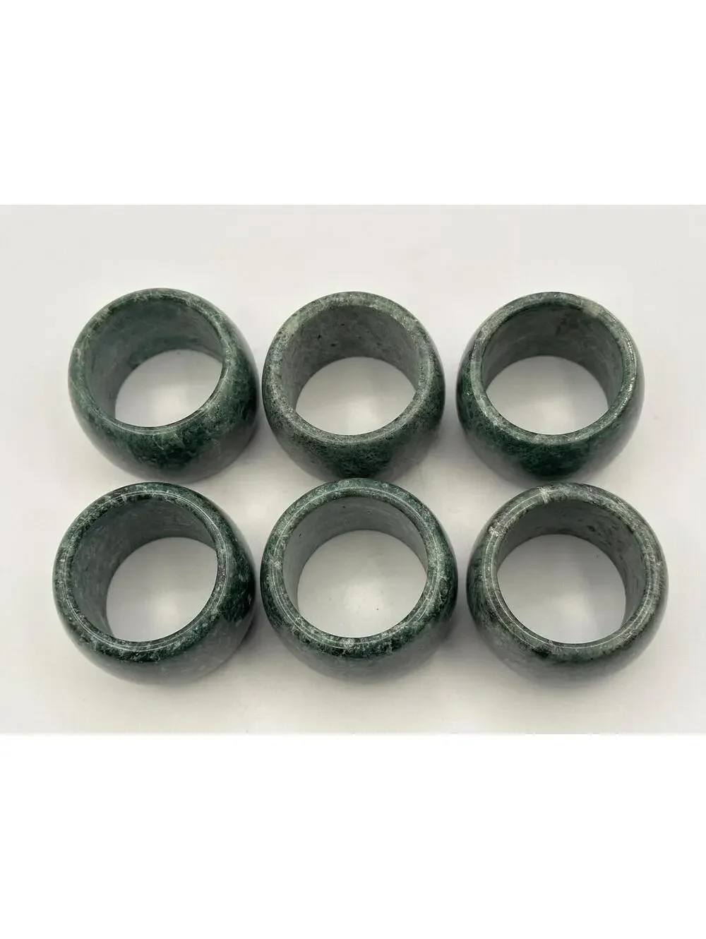 Set of 6 Vintage Agate Stone Napkin Rings - Polished Green Natural Marbled Decor